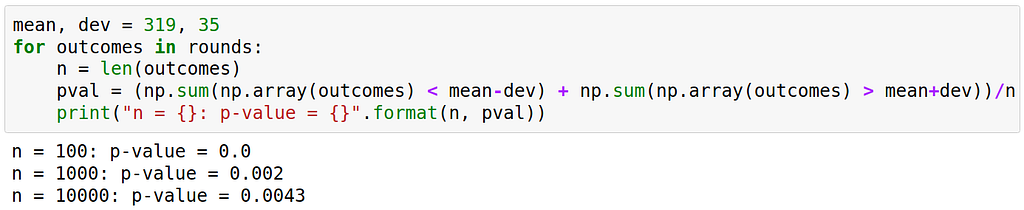 Calculating the p-values for different experiments